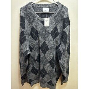 Old Navy Black/Gray Long Sleeve Argyle Thick Knit Grandpa Sweater XXXL Tall NWT